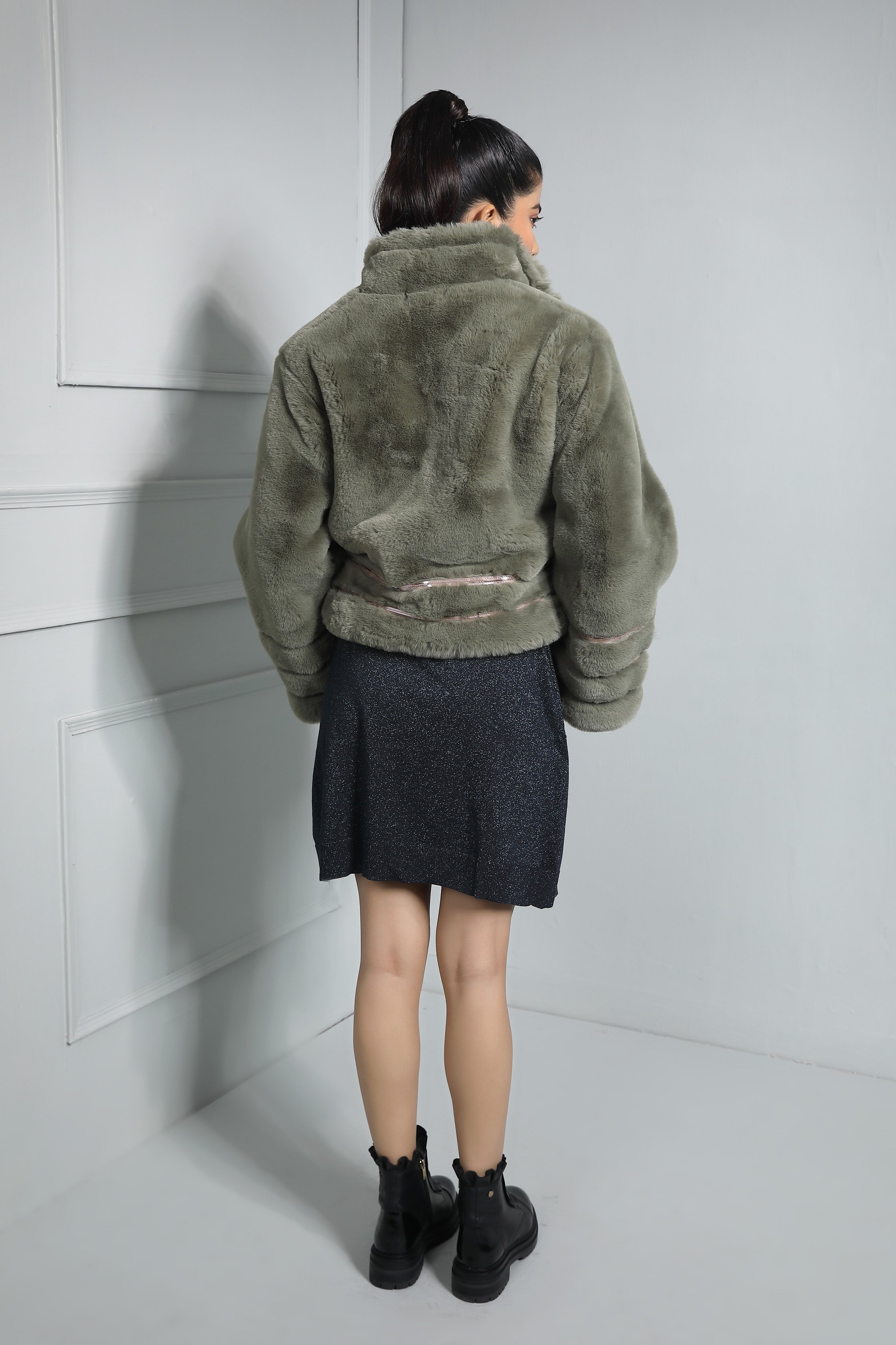 Jade Fur Jacket With Metallic Polymer