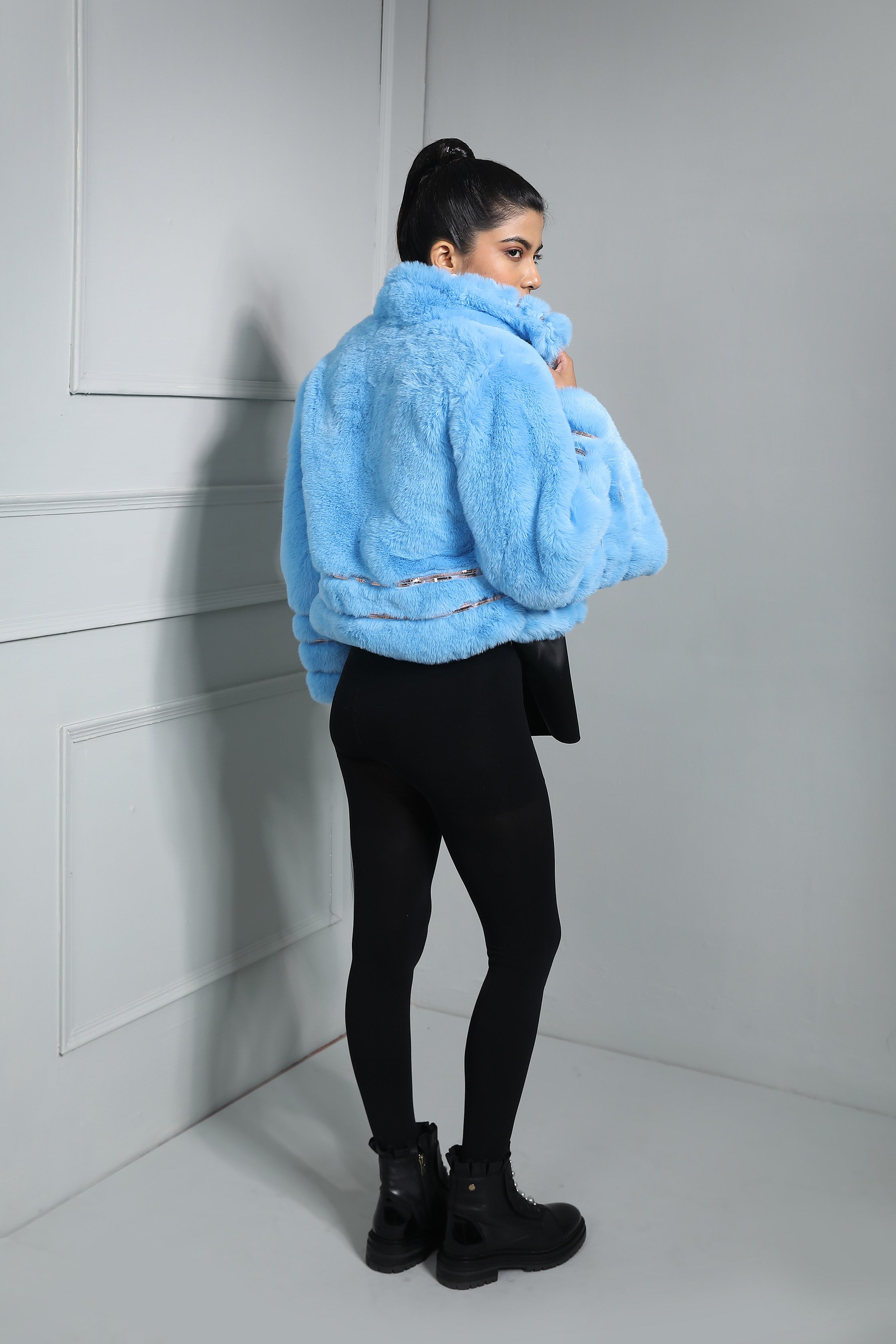 Azure Fur Jacket With Metallic Polymer