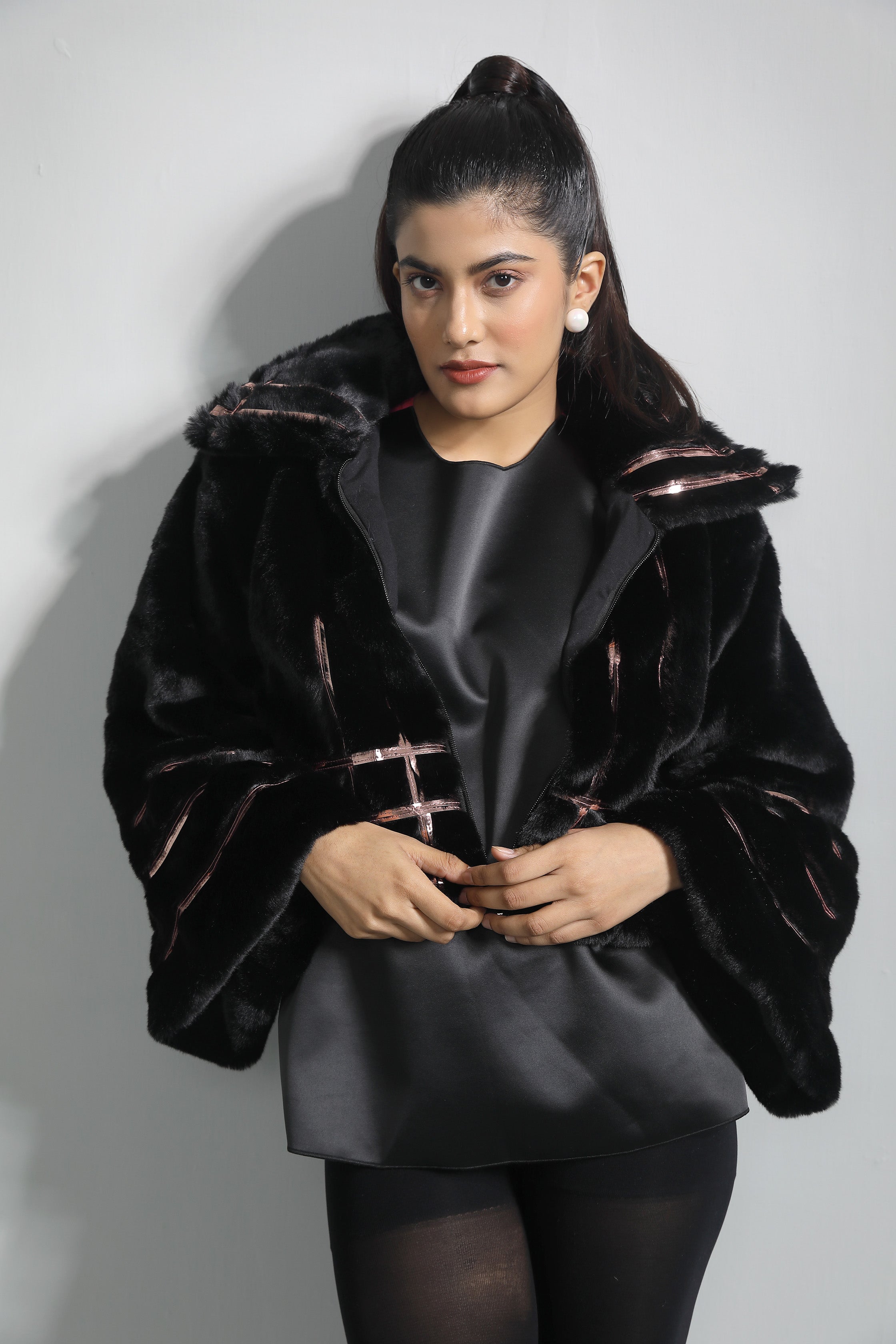 Smokey Black Fur Jacket With Metallic Polymer