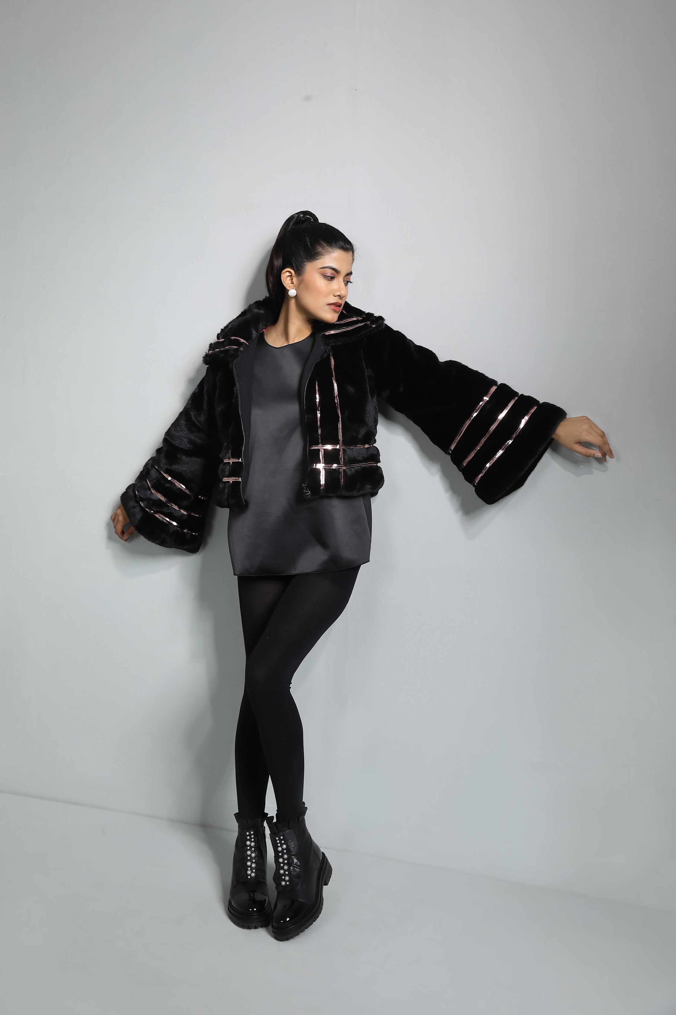 Smokey Black Fur Jacket With Metallic Polymer