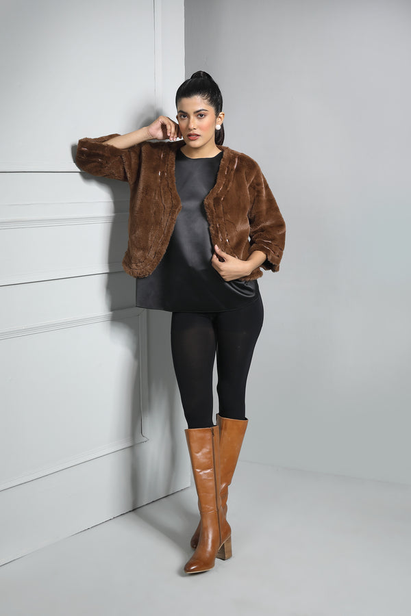 Cocoa Fur Coverup With Metallic Polymer