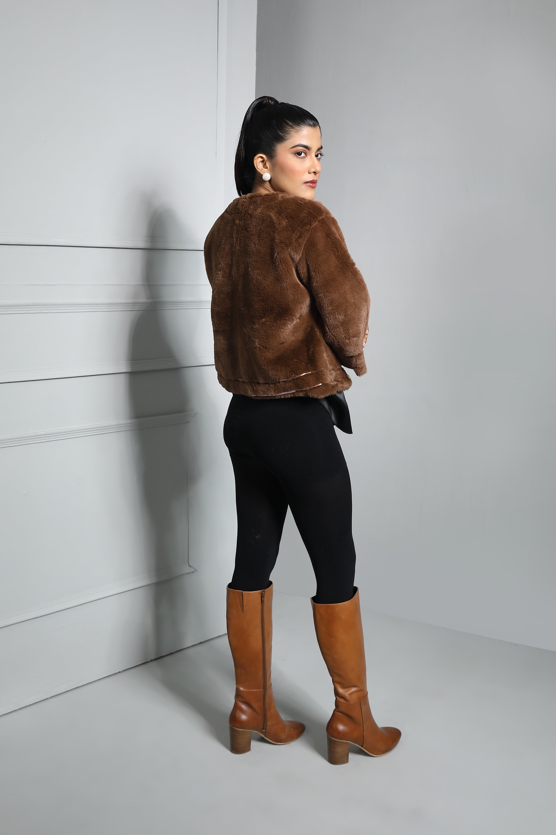 Cocoa Fur Coverup With Metallic Polymer