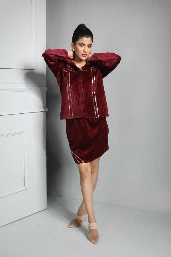 Monarch Crop Jacket and Skirt With Metallic Polymer