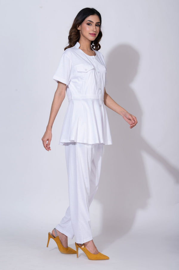 70's off-beat White Peplum Set - Pants