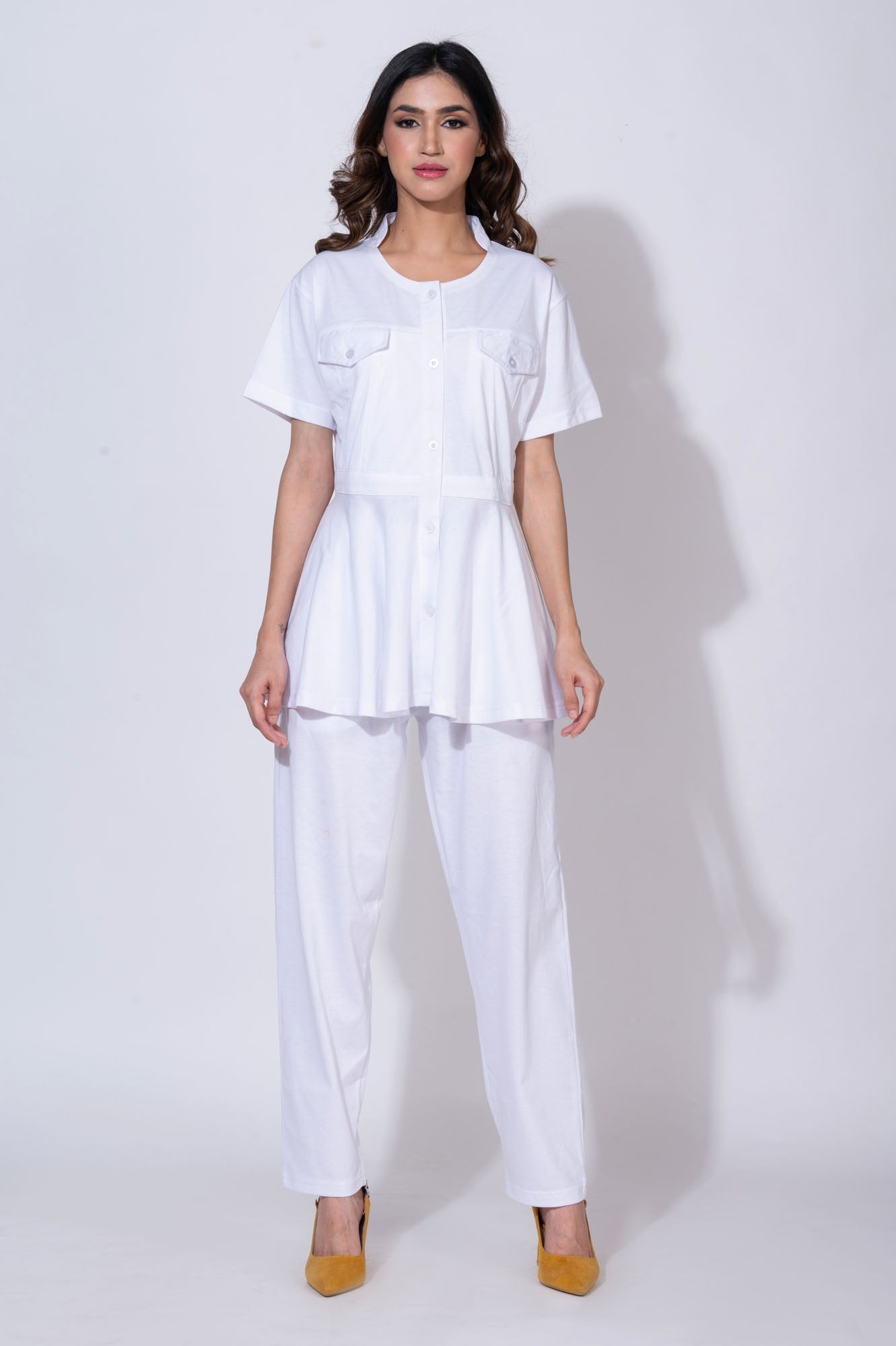 70's off-beat White Peplum Set - Pants