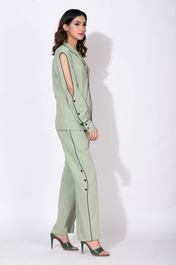 Cut-out sleeves Pistachio Set - Pants