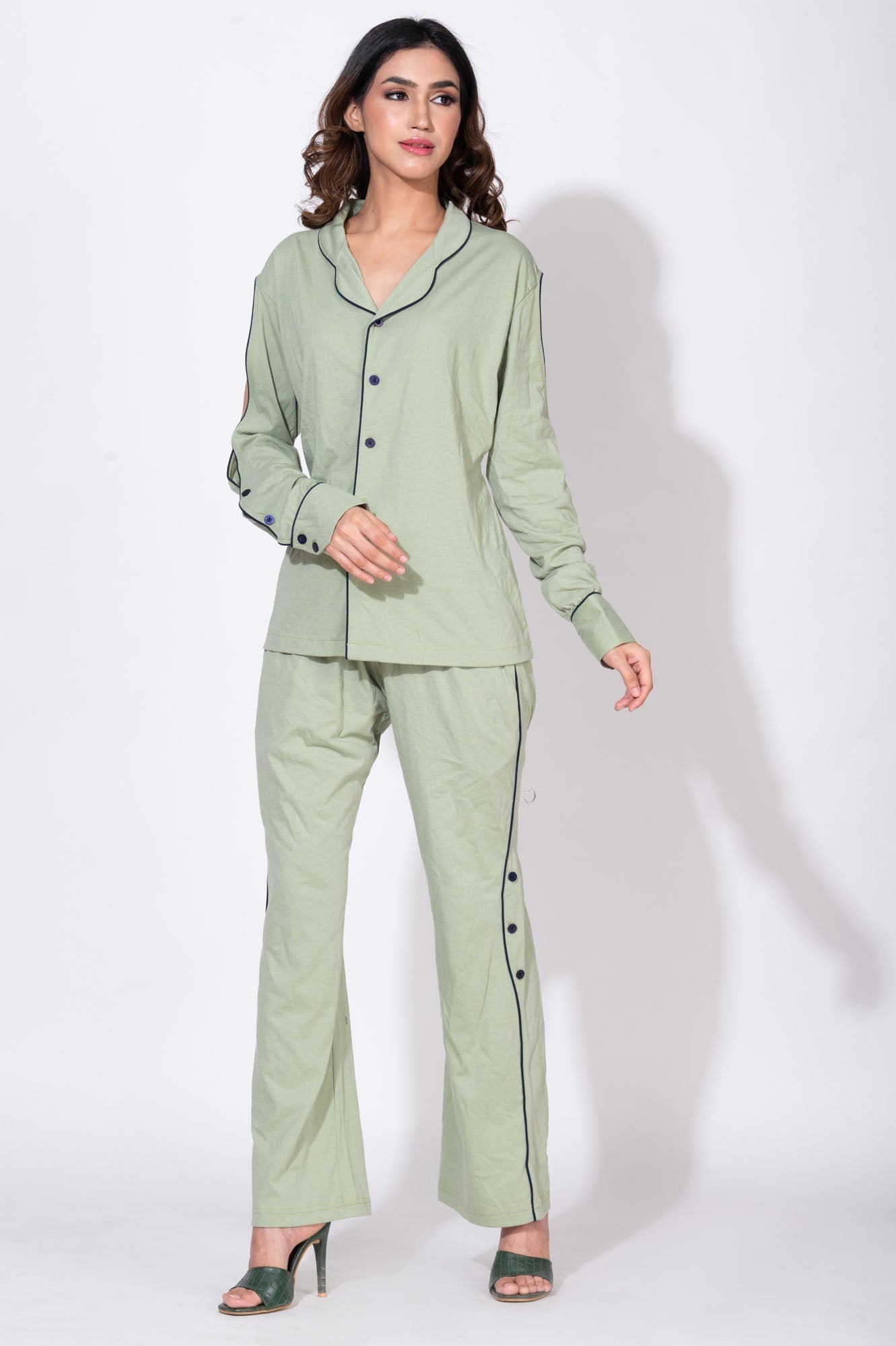 Cut-out sleeves Pistachio Set - Pants