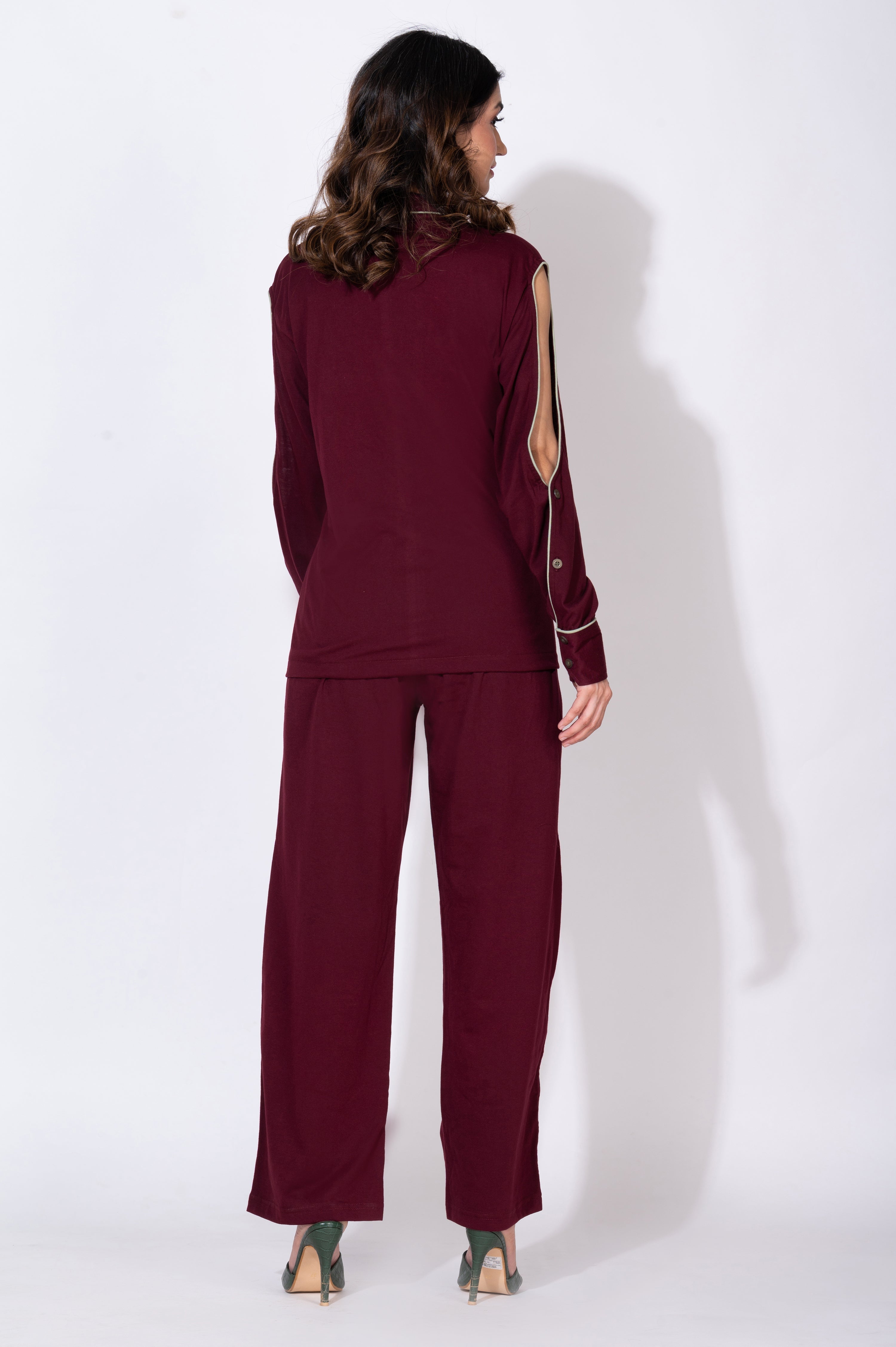 Cut-out sleeves wine set - Pants