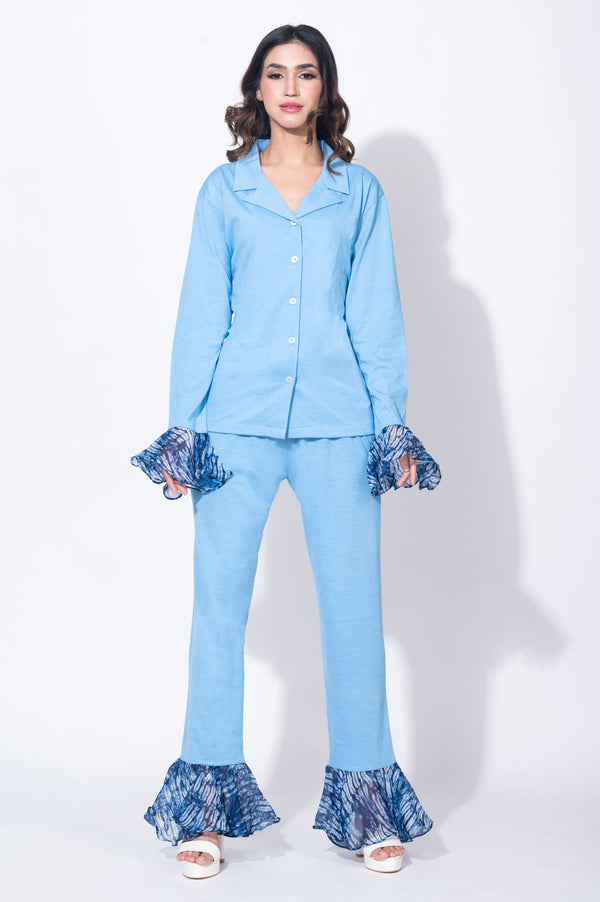 Shades of blue with printed organza detailing - Top