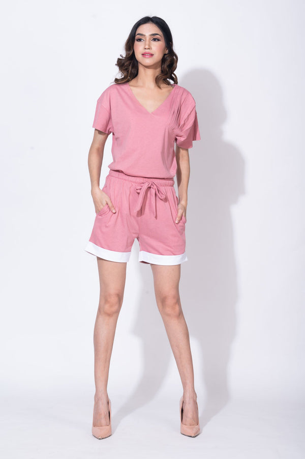 Pink Cosmos Pleated Shorts Set