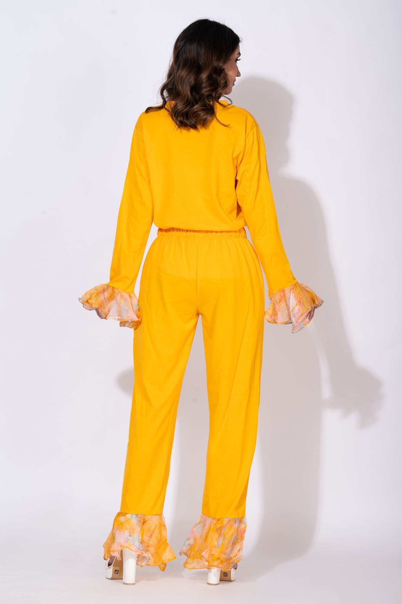 Shades of Yellow with printed organza detailing - Pants