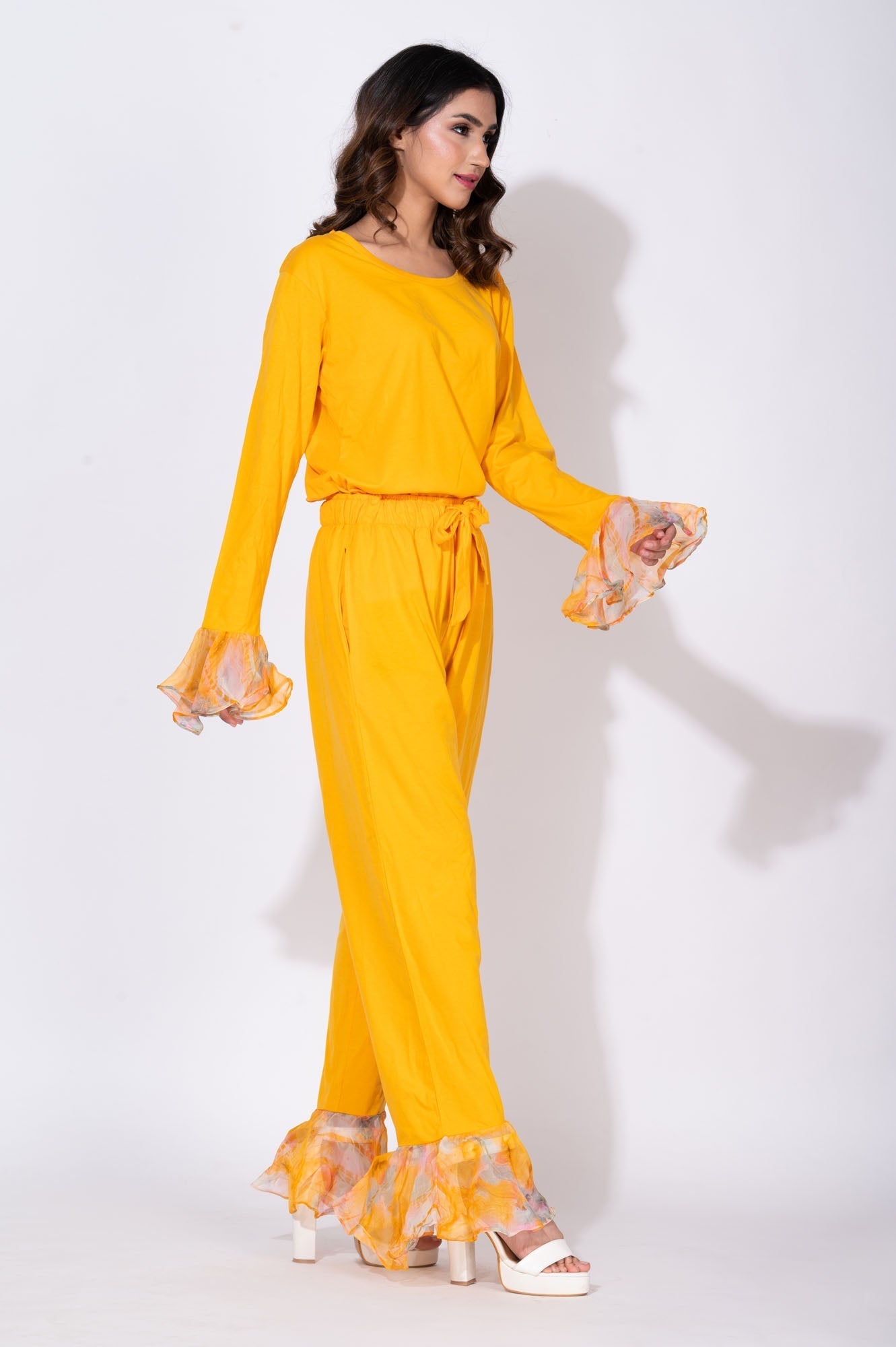 Shades of Yellow with printed organza detailing - Pants