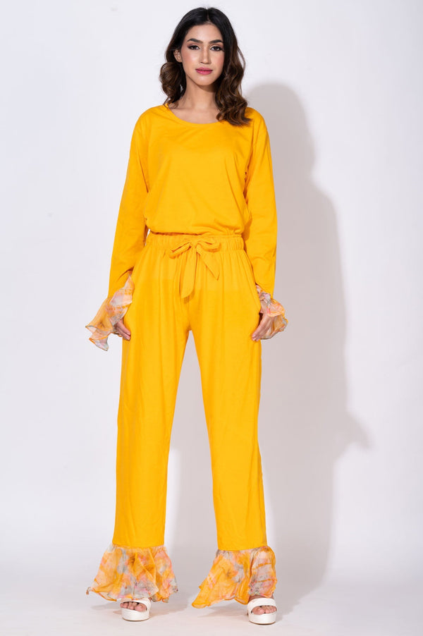 Shades of Yellow with printed organza detailing - Top