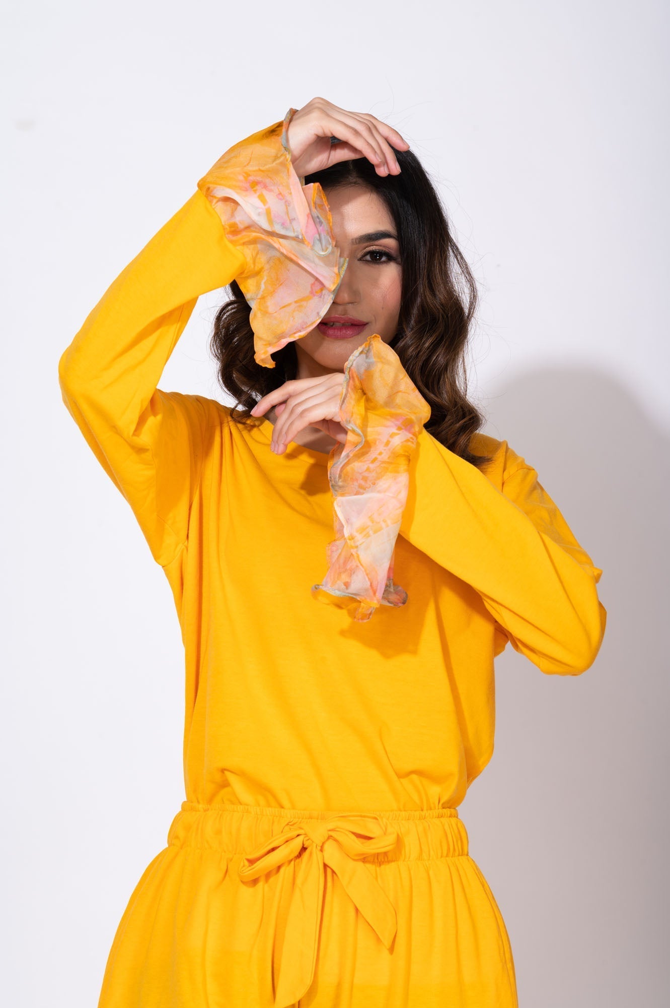 Shades of Yellow with printed organza detailing - Top