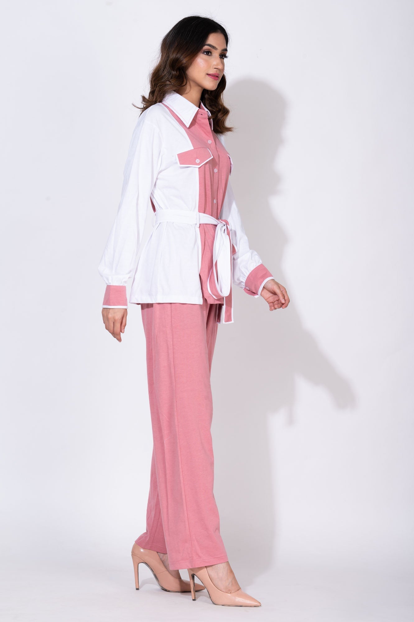 Parisian pink set with detailed belt - Top