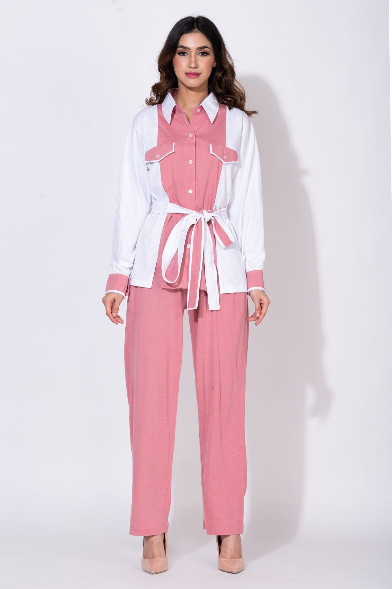 Parisian pink set with detailed belt - Top